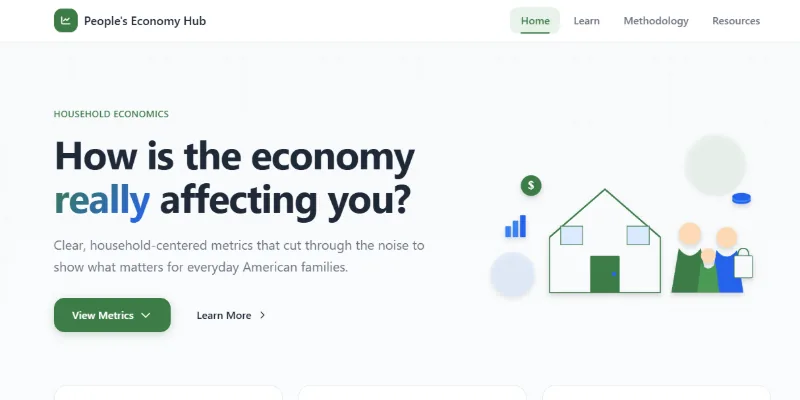People's Economy Hub website screenshot showing economic indicators dashboard
